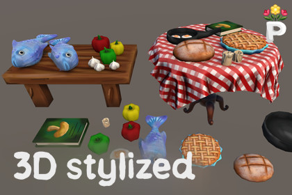 Free Stylized Hand-Painted Cozy Kitchen & Market Scene Sample