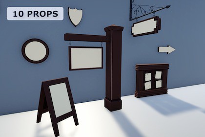 Stylized Medieval Signage & Notice Boards (10 Props) – Fantasy Town Pack