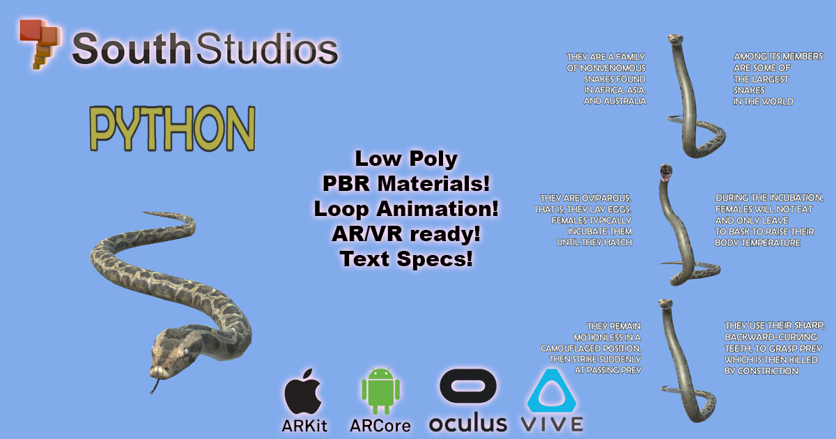 Animated Python AR VR | 角色 | Unity Asset Store