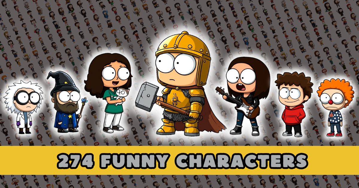 274 Funny Characters - Cartoon-Style 2D Character Pack | 2D Characters ...