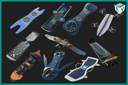 10 Sci Fi Hoverboards URP HDRP Textures