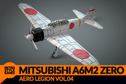Mitsubishi A6M2 Zero WW2 Carrier Fighter Airplane - Low Poly 3D Model