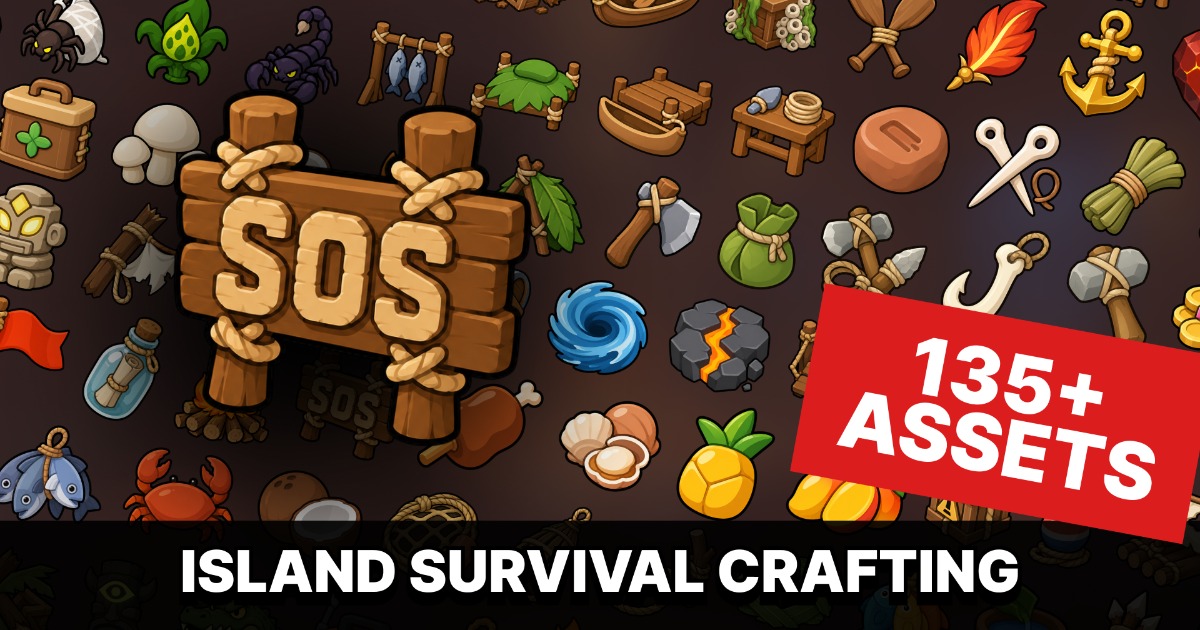 Island Survival Crafting Resources Icons Pack for Adventure and RPG Games