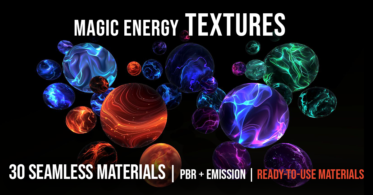 Magic Energy Seamless Textures – Full Pack (30 Textures, PBR + Emission)