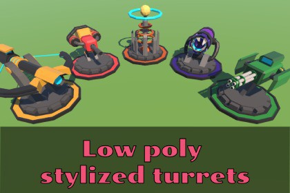 Low Poly Stylized Turrets 3D