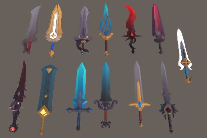 15 stylized lowpoly one-handed swords