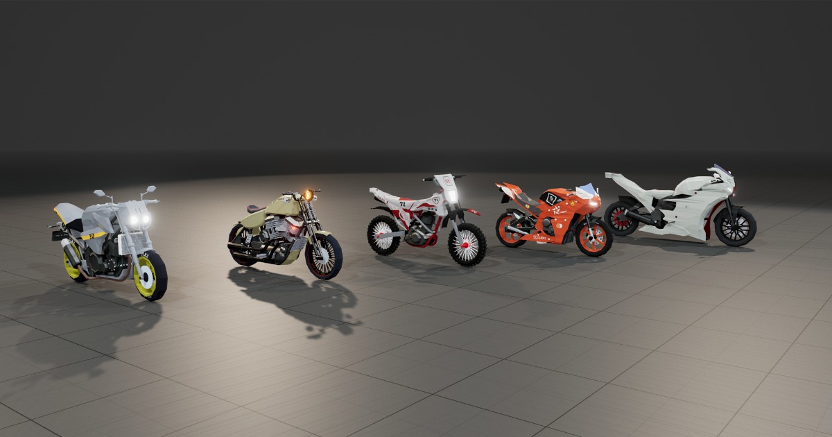 Low Poly Motorbike Pack | 3D Land | Unity Asset Store