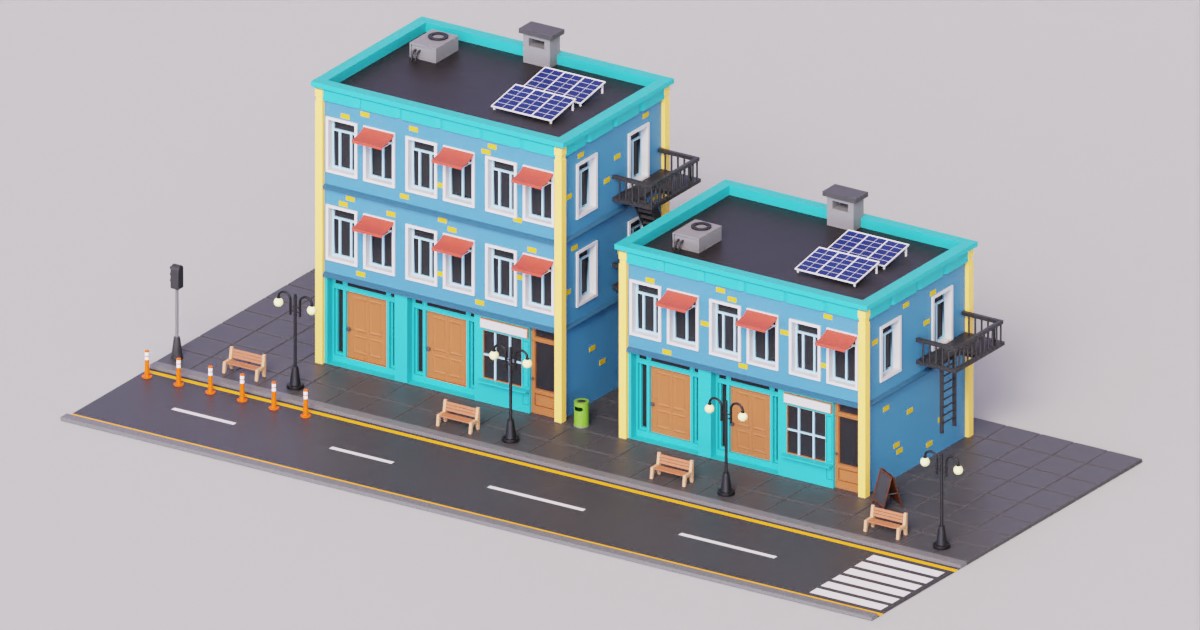 Unity 3d Building System Low Poly New York Style Blue Brick Building | 3D 環境 | Unity Asset Store