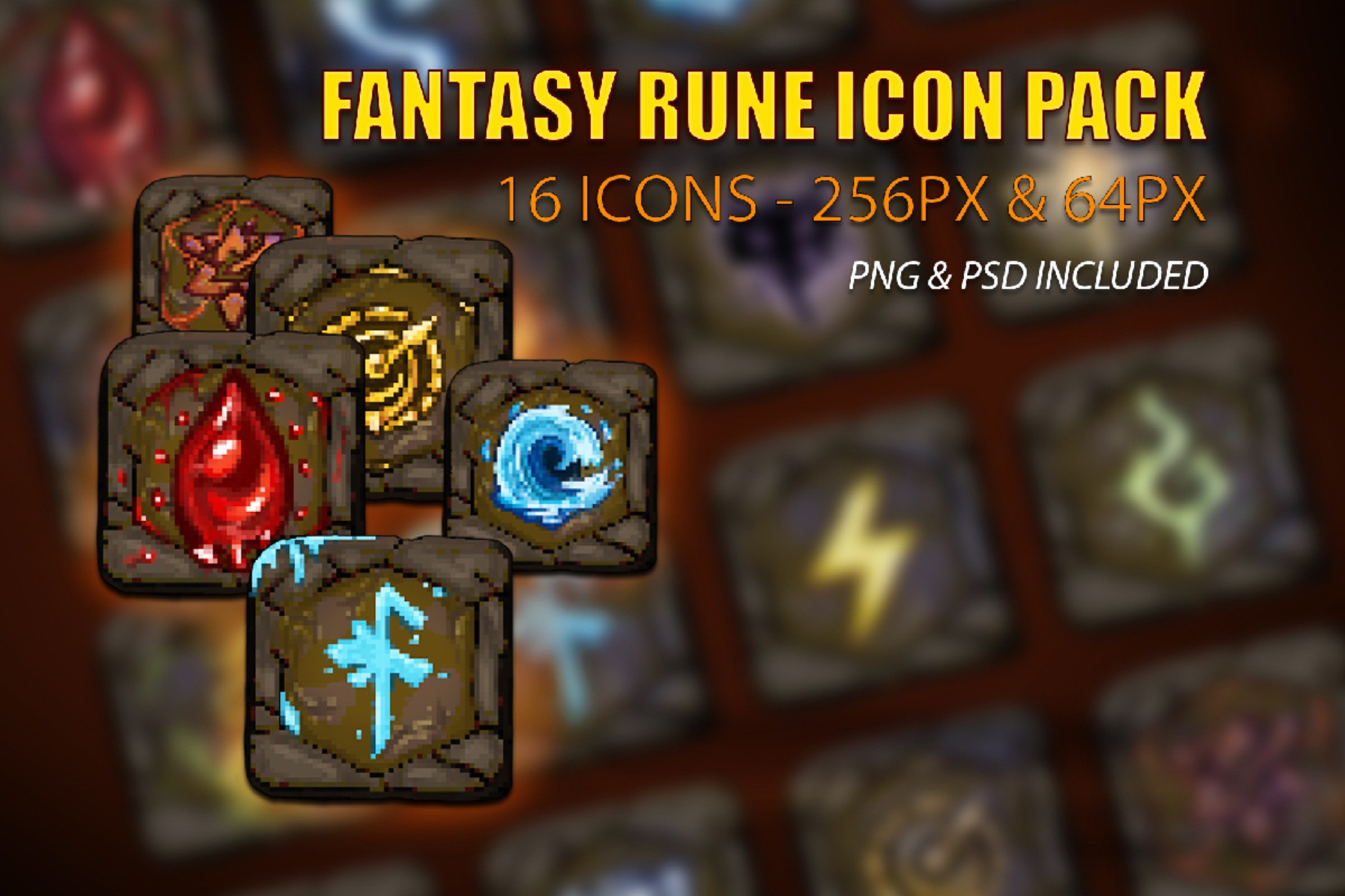 Buzzing Rune Icon Fantasy Rune Icon Pack – 16 RPG Icons (256px / 64px PNG + PSD) | 2D 아이콘 ...