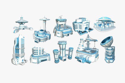 10 Sci-Fi Buildings - with 110 Texture Variations