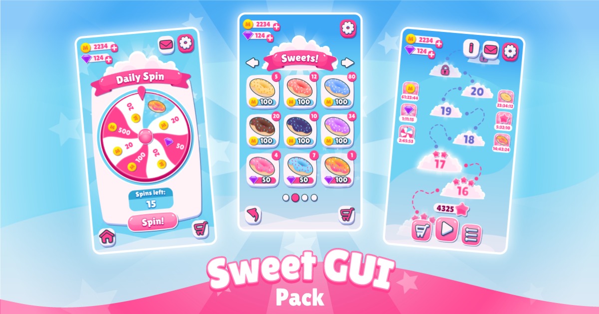 New Unity Sweets Sweet GUI Pack | 2D GUI | Unity Asset Store