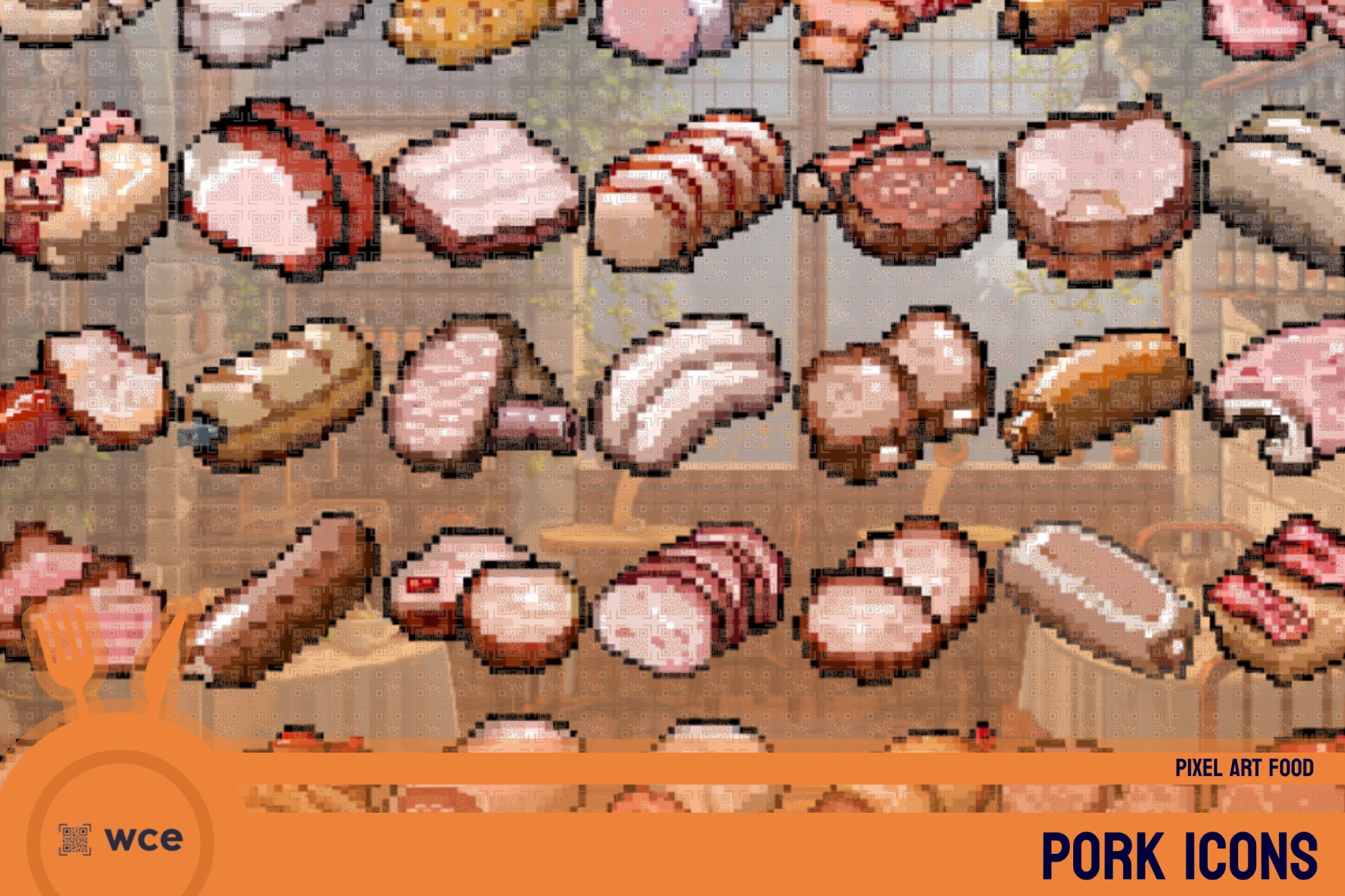 Pixel Ribs Pork BBQ Icons - Pixel Art Food - 2D Cooking, Cuisine and Restaurant ...