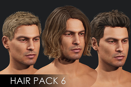 Realistic male hairstyles, pack #6 | Rigged hair, game-ready, low-poly