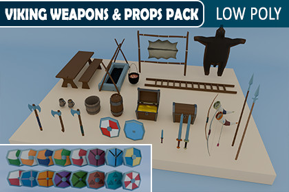 Viking Weapons & Props Pack – Stylized Low Poly