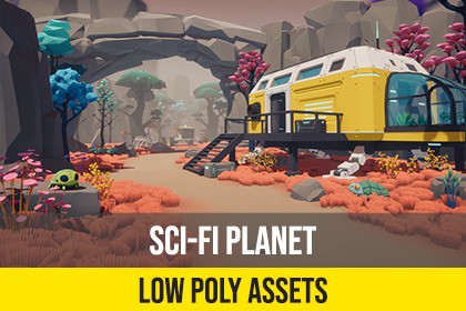 Low Poly Sci-Fi Planet Base - Space Station