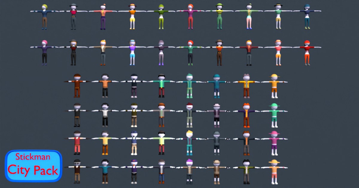 Unity Stick Men Lowest Polygon Stickman-Stickwoman City Pack | 3D Characters | Unity ...