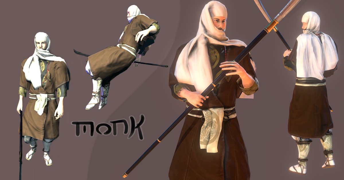 Monk with naginata PBR | 3D | Unity Asset Store