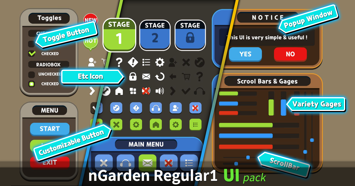 nGarden Regular 1 UI Pack | 2D GUI | Unity Asset Store