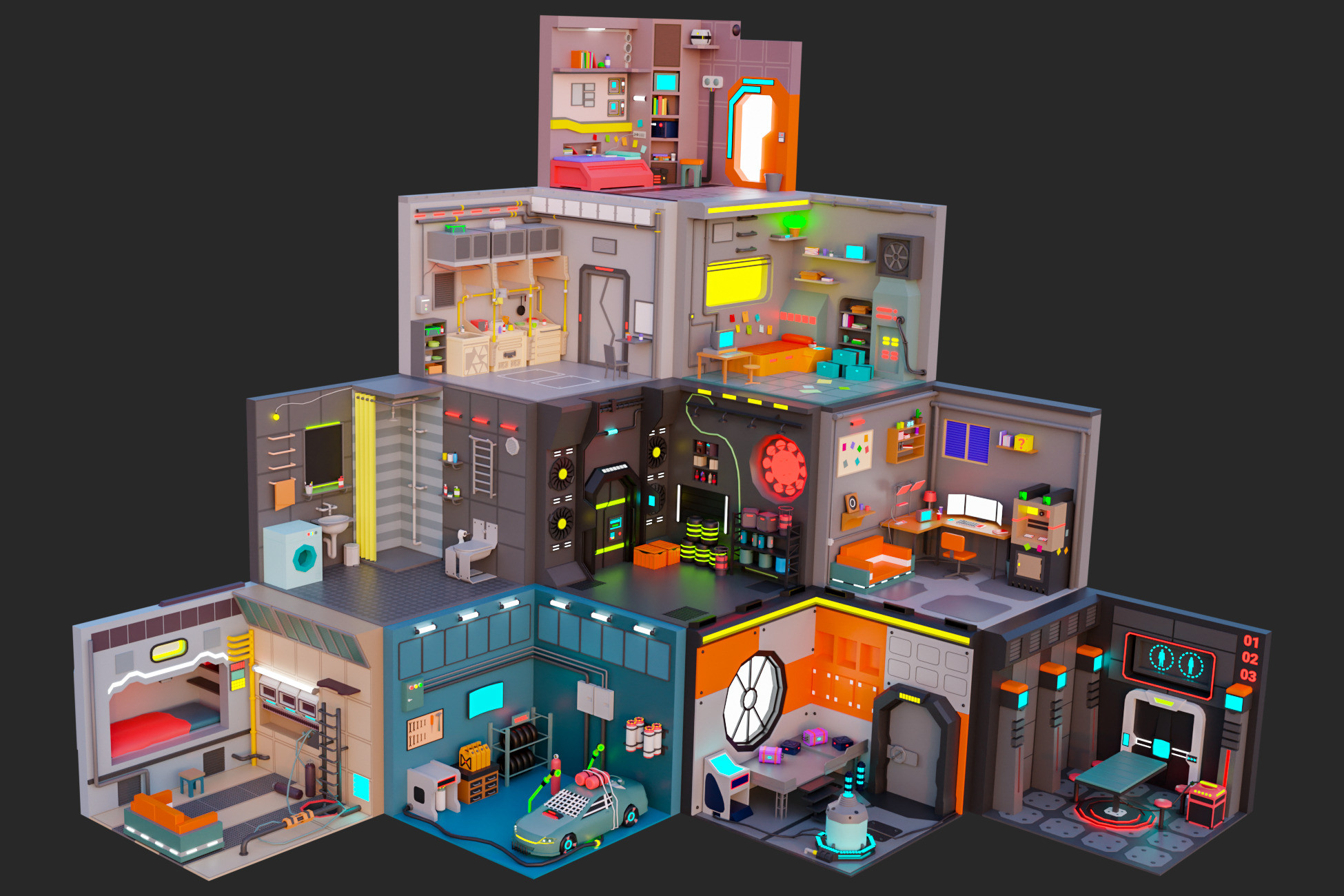 Low Polyt Sci-fi Rooms Interiors | 3D Interior | Unity Asset Store