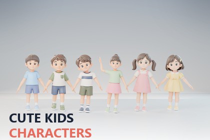 Cute Kids Characters - Stylized Cartoon Children Pack (Humanoid Rigged)
