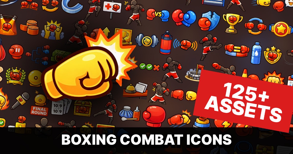 Boxing Gaming Design Boxing Fighting Game UI Icons Pack for Sports Arcade Action Games | 2D ...