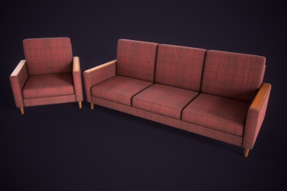 Old armchair and sofa model set