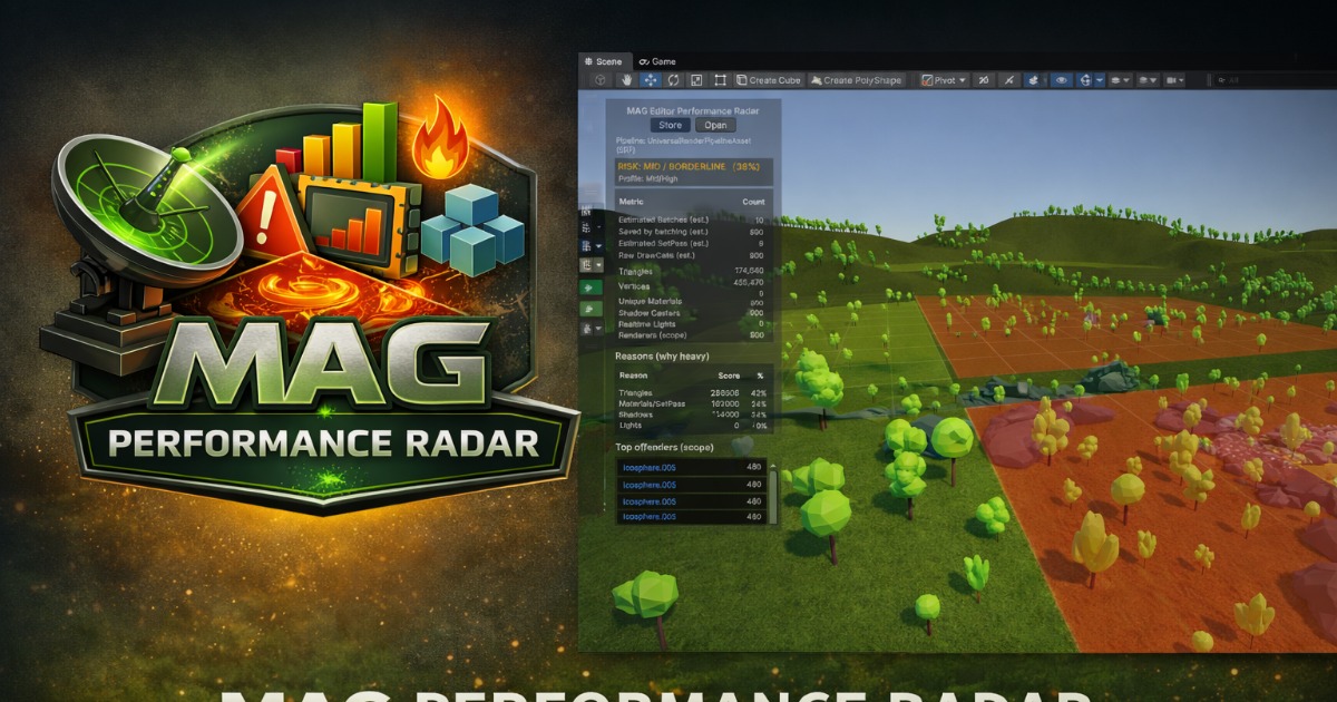 Unity Software Radar Gui MAG Performance Radar – Scene View HUD + Heatmap (Batches/SetPass/Tris ...