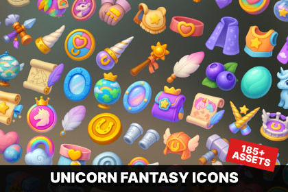 Unicorn Fantasy Icons Pack Cute Magic Assets for Casual and Mobile Games