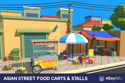 Asian Street Food Carts & Stalls: Low Poly Pack