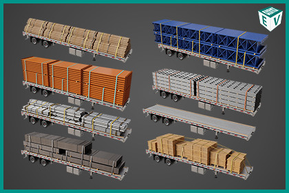 Flatbed Trailer with 7 Loads Single Mat URP HDRP Textures