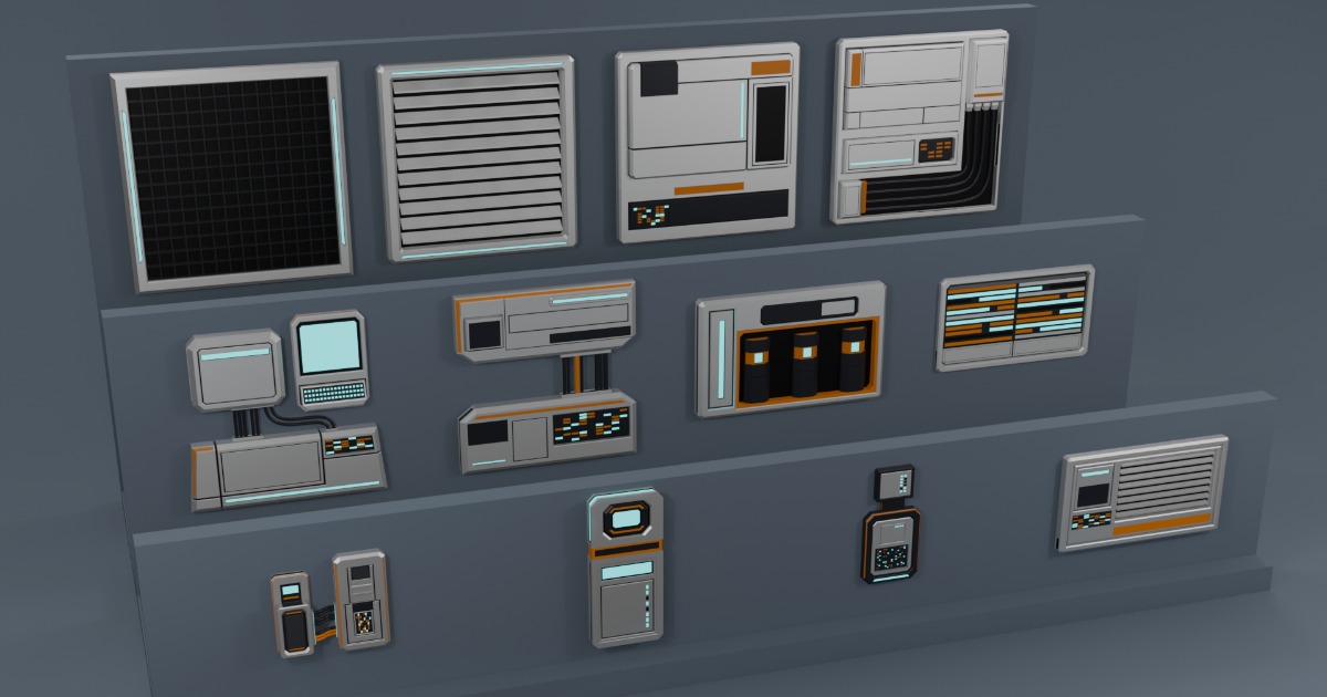 Low Poly Sci-Fi Wall Decorations Pack A-004 | 3D Interior | Unity Asset ...