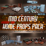 1950s Mid Century PBR Home Furniture and Props Pack Low Poly