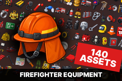Firefighter Fire Rescue Emergency Equipment Safety Icons Pack