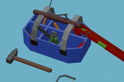 Low-poly Toolkit: Adjustable_spanner, Screwdriver, Hammer, Stomeska, Level, Saw.
