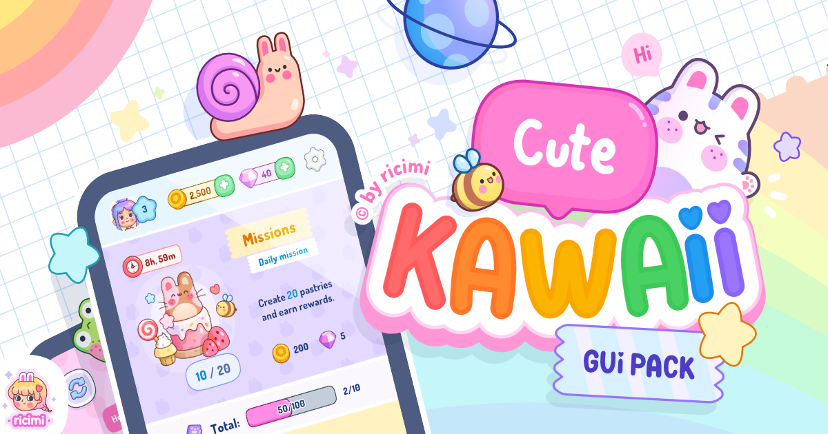 Guis Java Cute Cute Kawaii GUI Pack | 2D GUI | Unity Asset Store