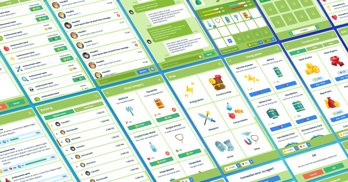 Ultimate Green GUI PRO kit - complete UI + PSD sources | 2D GUI | Unity ...