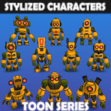 Animated Toon Humanoid Robot Charcaters : 10 Character, 26 Animations, Matcap