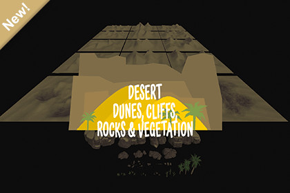 desert dunes, cliffs, rocks & vegetation