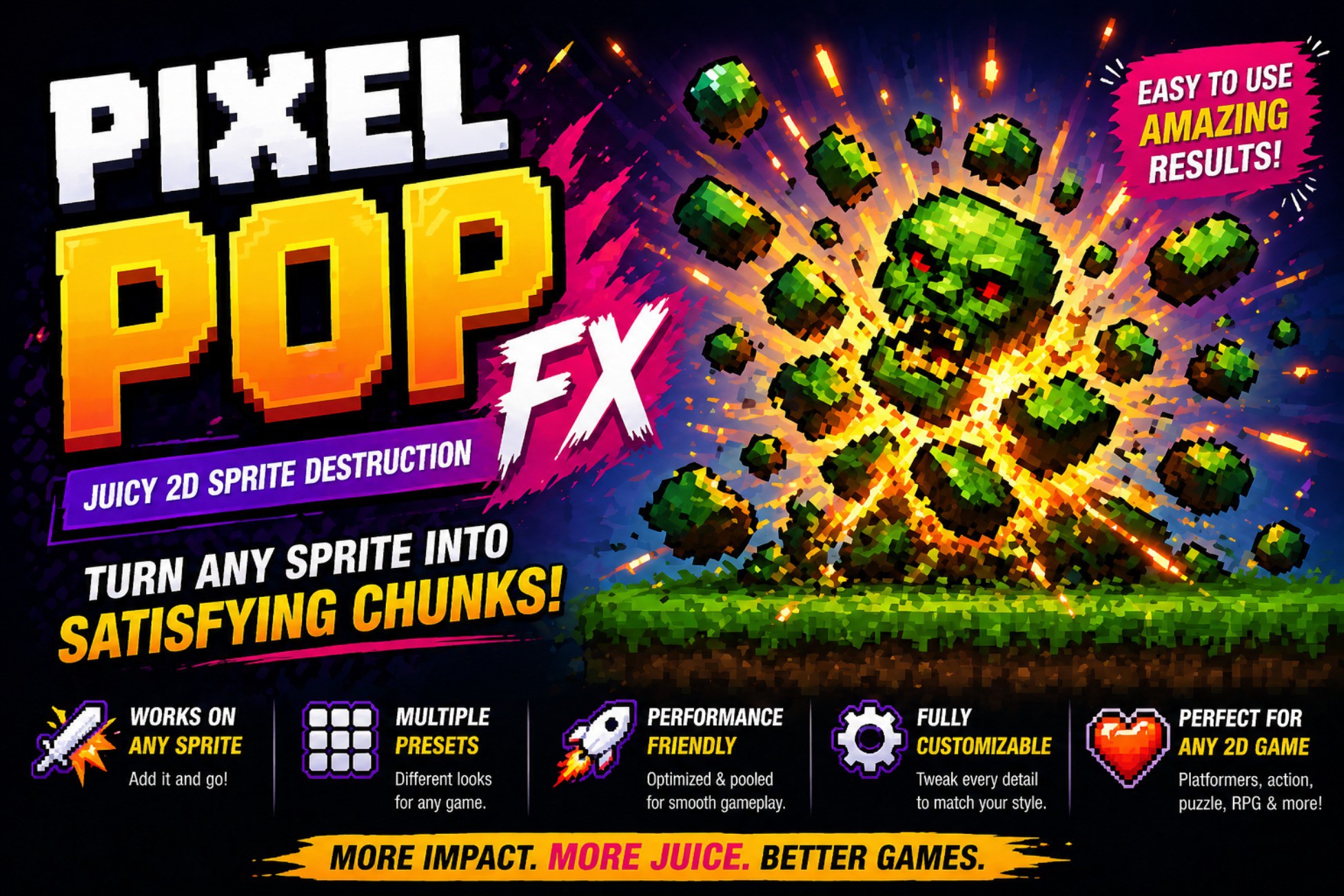 PixelPop FX — Juicy 2D Sprite Destruction