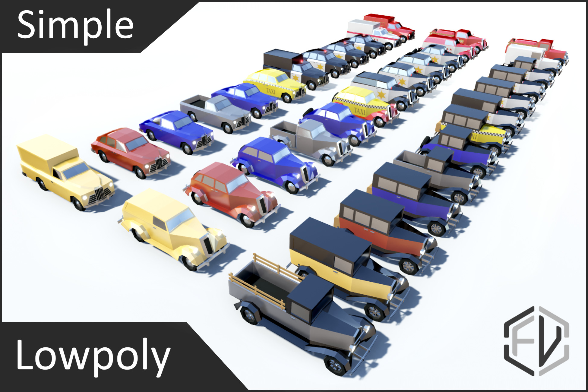 Lowpoly Simple Vintage Car Pack | 3D 지상 | Unity Asset Store