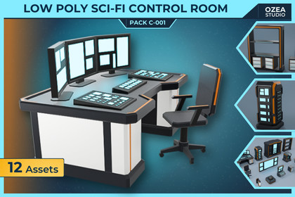 Low Poly Sci-Fi Control Room Pack C-001