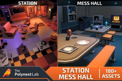 Low Poly Sci-Fi Station & Mess Hall Bundle / Cosmic Retro
