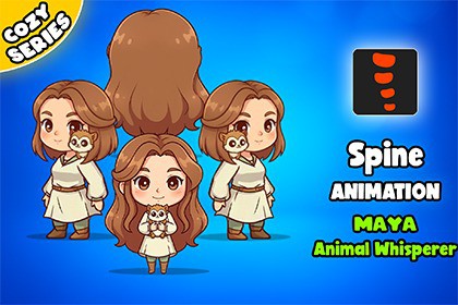 Maya Animal Whisperer 2D Animated Spine Character (Cozy Series)