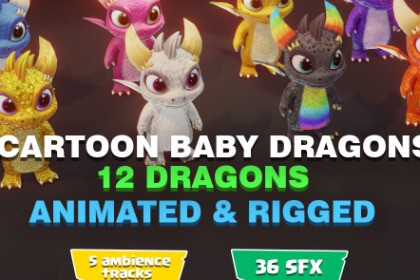 Cute Baby Dragons Low-poly 3D Model With 5 Music Tracks and 36 Sound Effects