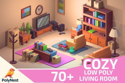 Low Poly Living Room Pack (71 Models) - Cozy Interior Furniture & Props
