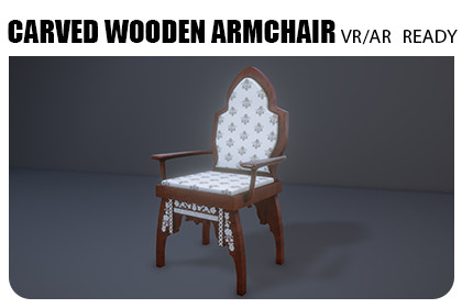 Carved Wooden Armchair – Game-Ready