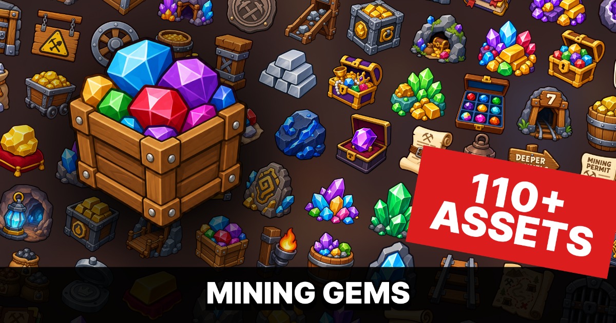 Mining Gems Crystals Gold Ore Resources Crafting Icons Pack