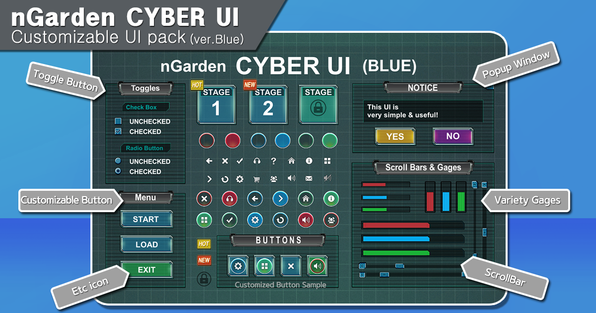 Cyber Gui nGarden Cyber UI (Blue) | 2D GUI | Unity Asset Store