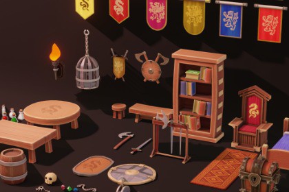 Stylized Fantasy Interiors – Low Poly 3D Props Pack (Built-in)