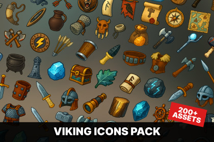 Viking Themed Game Icons Pack – Weapons, Tools, Resources & UI Elements